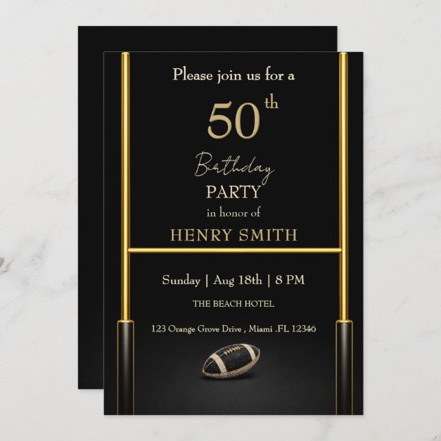 Black & Gold Men's Birthday Invitation (Front/Back)