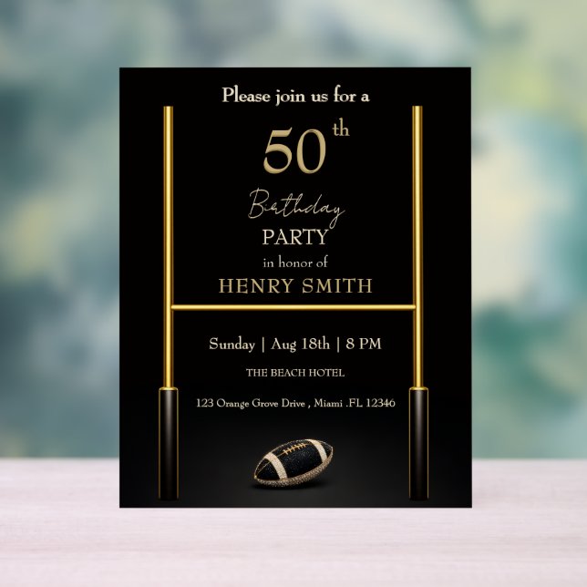Black & Gold Men's Birthday Invitation Acrylic Sign (Neutral)