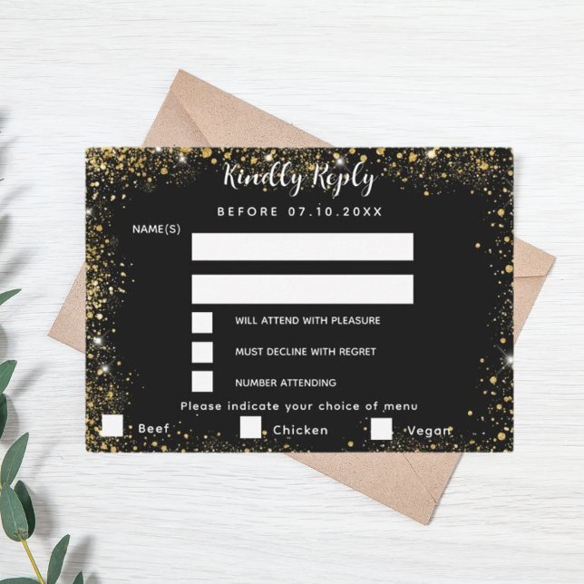 Black gold menu choises wedding RSVP (Creator Uploaded)