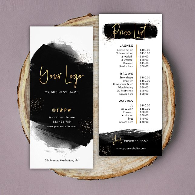 Black & Gold Menu Salon Price List Logo Rack Card (Creator Uploaded)