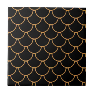 Black Gold Mermaid Fish Scale Pattern Tile