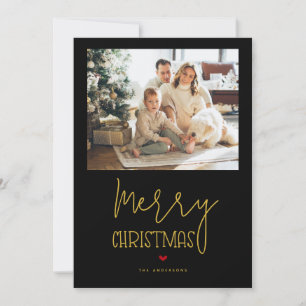 Black Gold Merry Christmas A Year in Review Photo Holiday Card