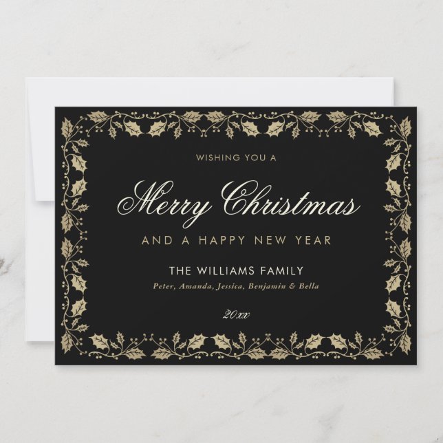 Black Gold Merry Christmas Happy New Year Card (Front)