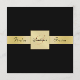 Black Gold Metal Monogram Ribbon Formal Invitation