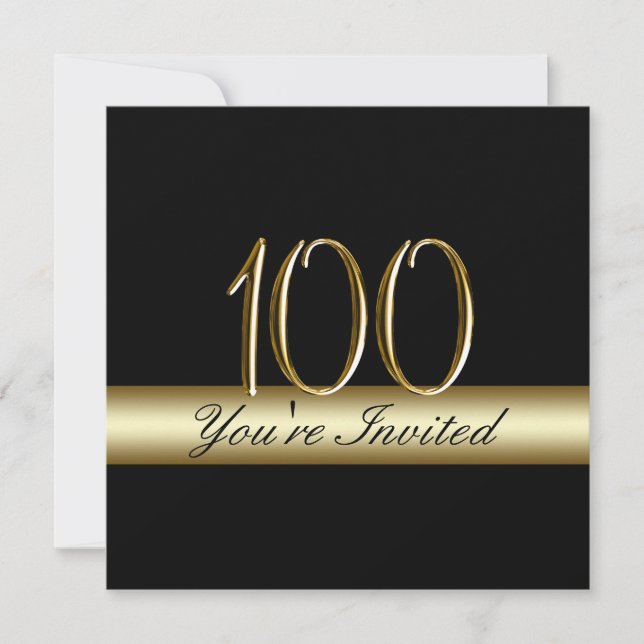 Black Gold Metal Printed 100th Birthday Invitation (Front)
