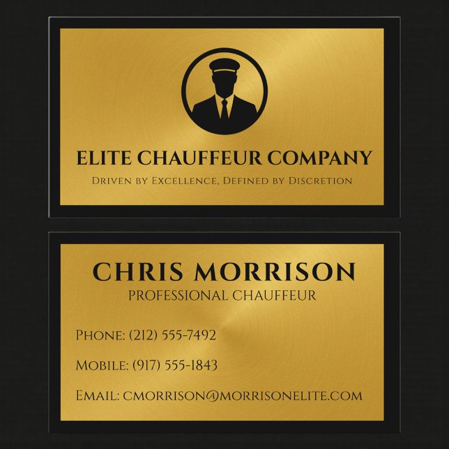 Black Gold Metallic Chauffeur Driver Business Card (Creator Uploaded)