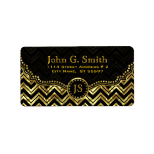 Black & Gold Metallic Chevron Zigzag Pattern Label