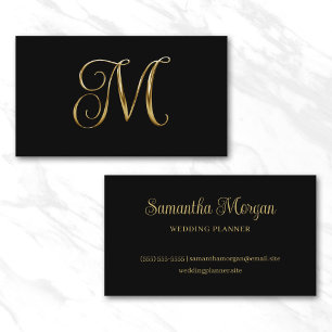 Black Gold Metallic Curly Signature M Monogram Business Card