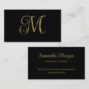 Black Gold Metallic Curly Signature M Monogram Business Card