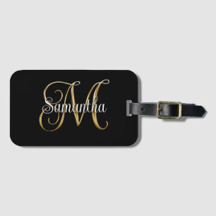 Black Gold Metallic Curly Signature M Monogram Luggage Tag
