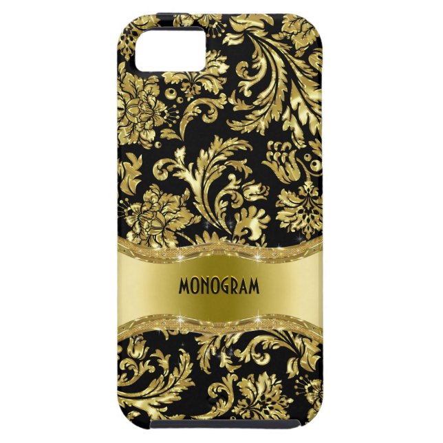Black & Gold Metallic Floral Damasks-Customised Case-Mate iPhone Case (Back)