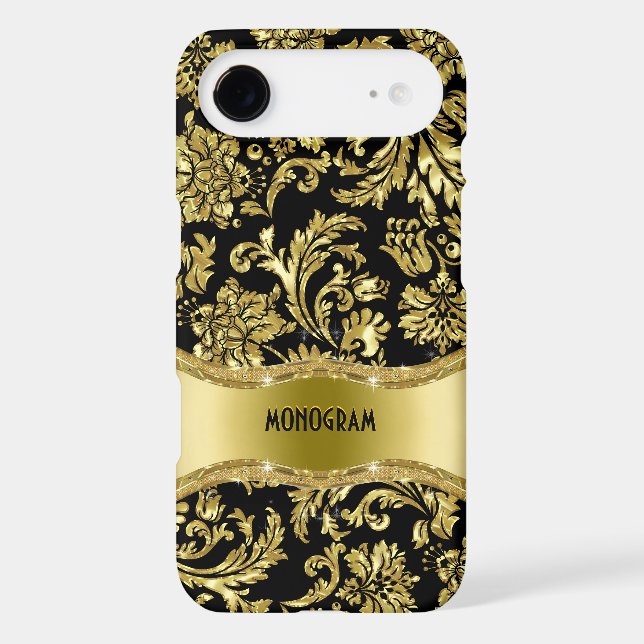 Black & Gold Metallic Floral Damasks-Customised Case-Mate iPhone Case (Back)