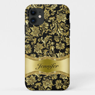 Black & Gold Metallic Floral Damasks-Customised iPhone 11 Case