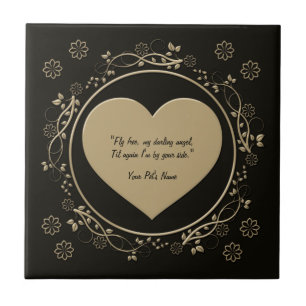 Black & Gold Metallic Heart Pet Memorial Ceramic Tile