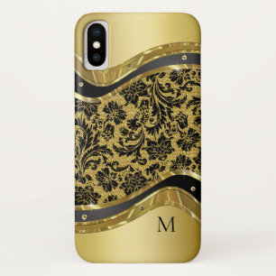 Black & Gold Metallic Look Floral Damasks iPhone X Case