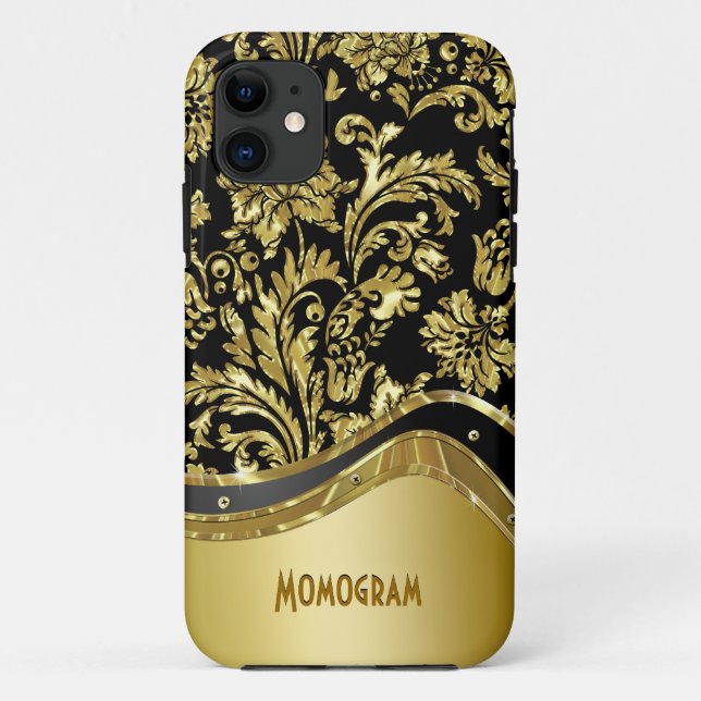 Black & Gold Metallic Look With Damasks Case-Mate iPhone Case (Back)