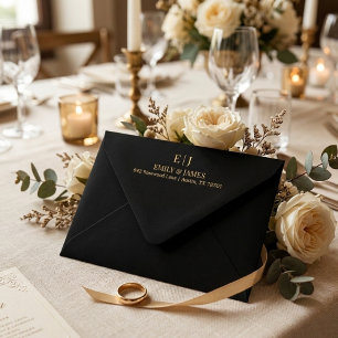 Black Gold Minimal Chic Wedding Envelope
