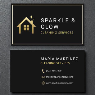 Black Gold Minimal Maid and Cleaning Business Card