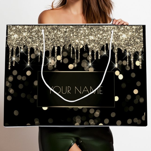 Black Gold Minimal Name Luxury Branding Drips Large Gift Bag (Black Gold Minimal Name Luxury Branding Drips Large Gift Bag)
