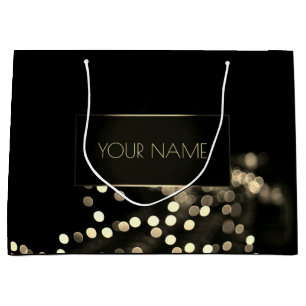 Black Gold Minimal Name Luxury Branding Lights Large Gift Bag