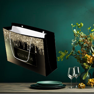 Black Gold Minimal Name Unique Branding Drips Large Gift Bag