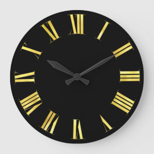 Black Gold Minimalism Roman Numbers Large Clock