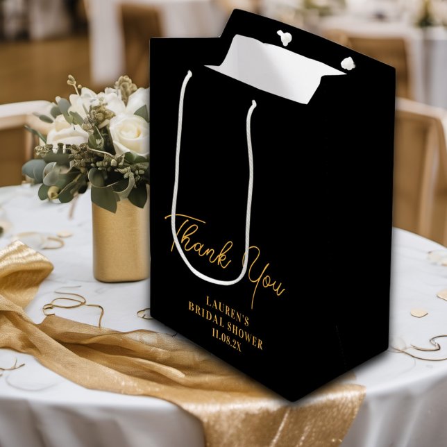 Black Gold Minimalist Bridal Shower Thank You Medium Gift Bag (Creator Uploaded)