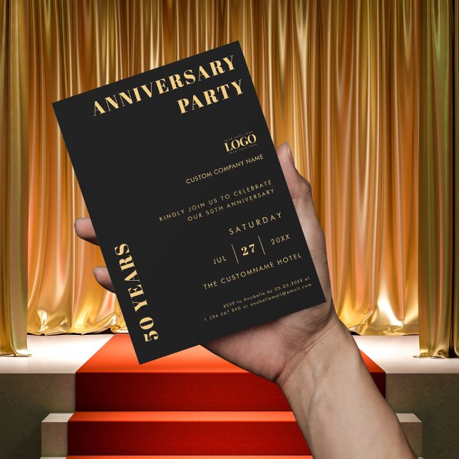 Black & Gold Minimalist Company Logo Anniversary Invitation (Creator Uploaded)