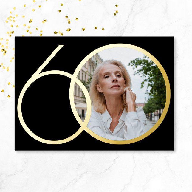 Black Gold Minimalist Custom Photo 60th Birthday (Mockup View)