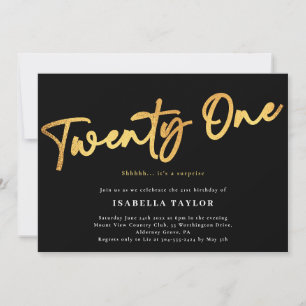 Black Gold Minimalist Elegant 21st Birthday Invitation