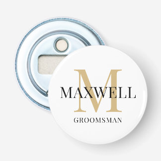 Black Gold Minimalist Groomsman Custom Monogram Bottle Opener