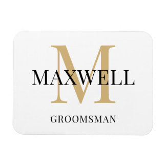 Black Gold Minimalist Groomsman Custom Monogram Magnet