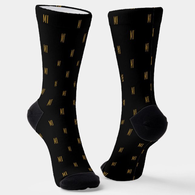 Black & Gold Minimalist Modern Initials Monogram Socks (Angled)