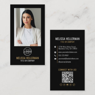 Black Gold Minimalist Photo QR Code Logo Business Card