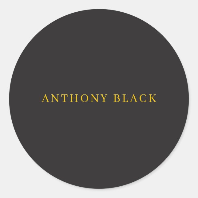 Black & Gold Minimalist Plain Elegant Classical Classic Round Sticker (Front)