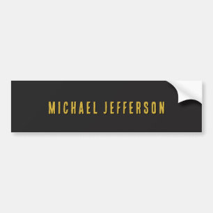 Black & Gold Minimalist Plain Modern Own Name Bumper Sticker