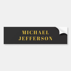 Black & Gold Minimalist Plain Modern Own Name Bumper Sticker