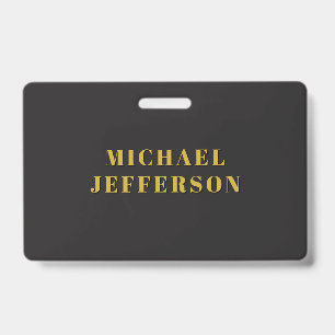 Black & Gold Minimalist Plain Modern Own Name ID Badge