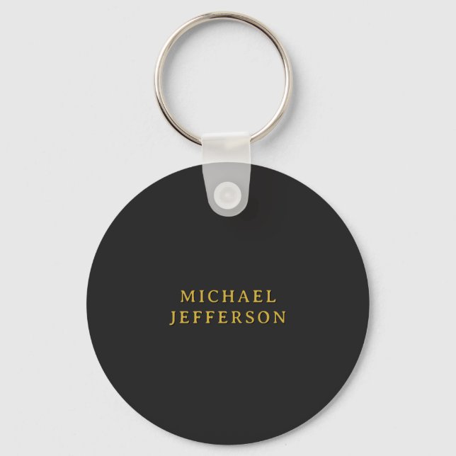 Black & Gold Minimalist Plain Modern Own Name Key Ring (Front)