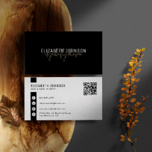 Black Gold Minimalist Simple QR Code Business Card