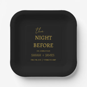 Black Gold Minimalist the Night Before Wedding Paper Plate