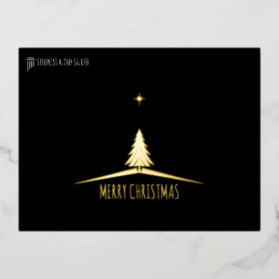 Black Gold Minimalist Tree Foil Business Christmas Holiday Postcard