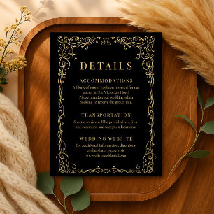 Black Gold Minimalist Wedding Details Invitation
