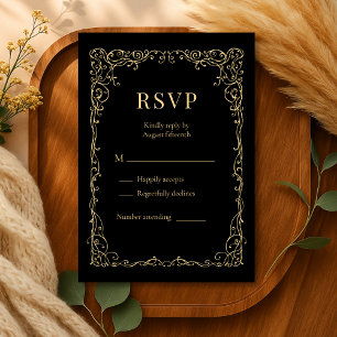 Black Gold Minimalist Wedding RSVP Card