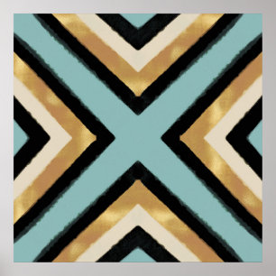 Black Gold Mint Brush Strokes Triangles Poster