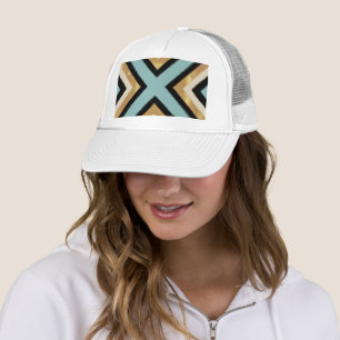 Black Gold Mint Brush Strokes Triangles Trucker Hat