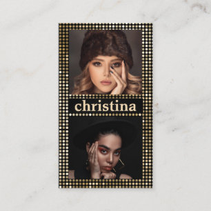 Black Gold Model Actress QR Code 2 Photo Collage  Business Card