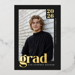 Black Gold Modern 4 Photo Graduation Foil