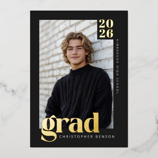 Black Gold Modern 4 Photo Graduation Foil (Front)