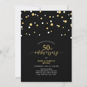 Black & Gold Modern 50th Wedding Anniversary Party Invitation